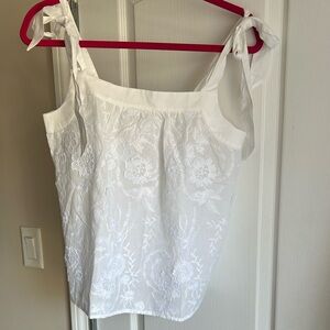 LOFT White Embroidered Tie-Shoulder Camisole NWT